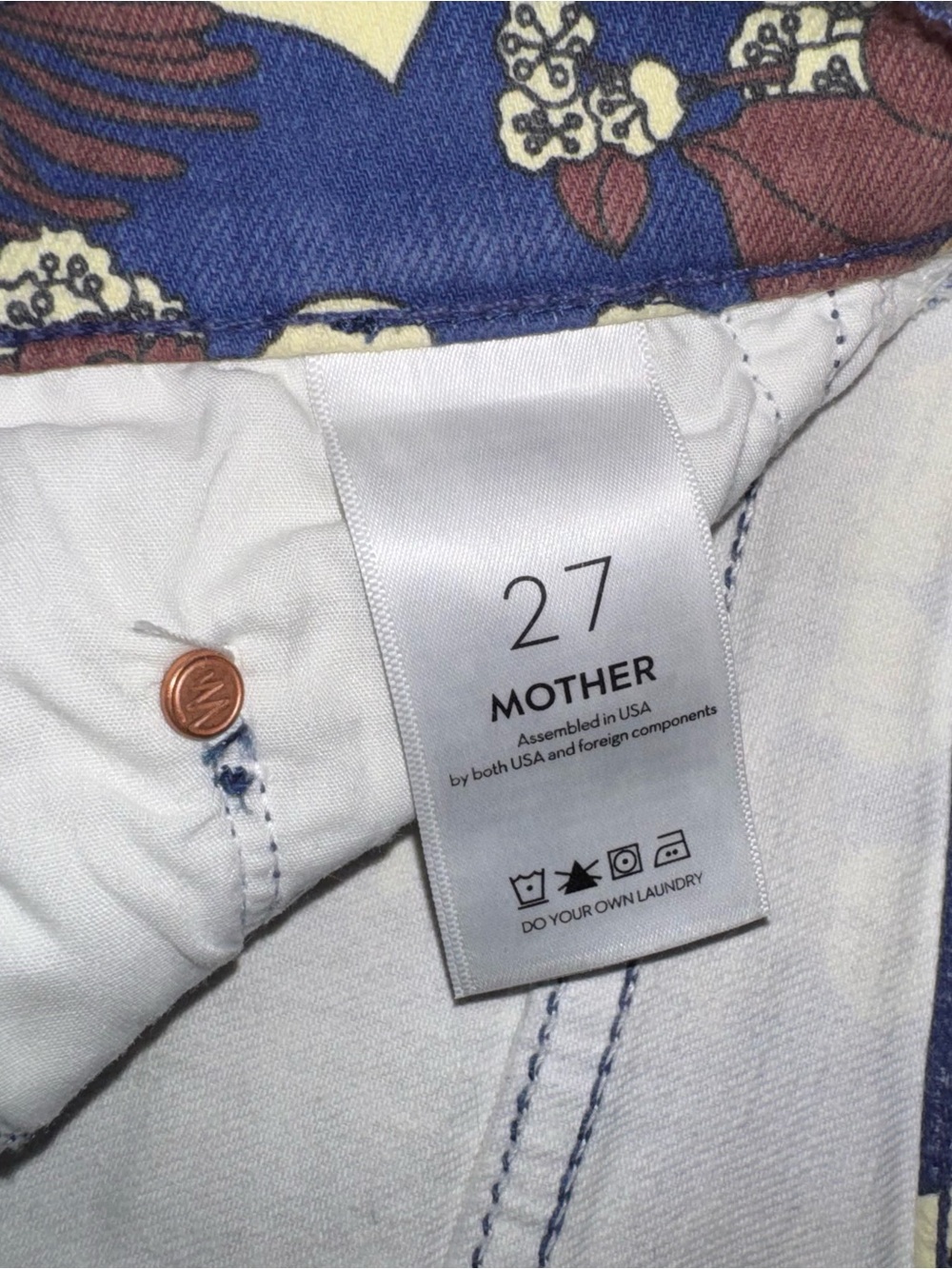 MOTHER Blue Floral Straight-Leg Jeans with Yellow & Brown Accents - Picture 7 of 7